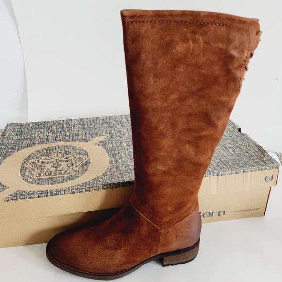 Born Rust Brown Tall Suede Leather Riding Boots Lace Accents Round Toe Size 8.5 - Picture 6 of 10